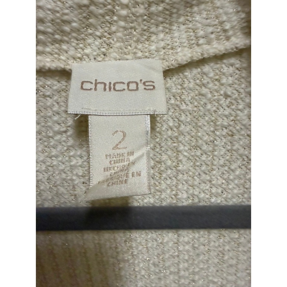 Chico's Cream Gold Metallic Open Front Draped Cardigan Sweater Size 2 Large - Picture 5 of 8
